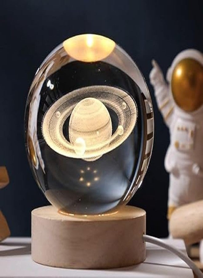 Fruhrer Crystal Moon Lamp, Creative Engraved Crystal Ball Night Light, USB Table Colorful LED Wooden Crystal Ball for Home Decoration Birthday Gift for Teens Boys and Girls. (Saturn) - Image 4