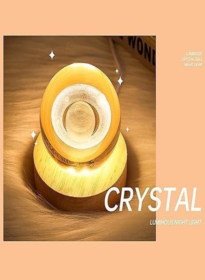 Fruhrer Crystal Moon Lamp, Creative Engraved Crystal Ball Night Light, USB Table Colorful LED Wooden Crystal Ball for Home Decoration Birthday Gift for Teens Boys and Girls. (Saturn) - Image 2