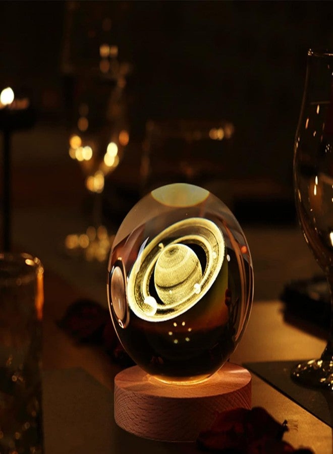 Fruhrer Crystal Moon Lamp, Creative Engraved Crystal Ball Night Light, USB Table Colorful LED Wooden Crystal Ball for Home Decoration Birthday Gift for Teens Boys and Girls. (Saturn) - Image 1