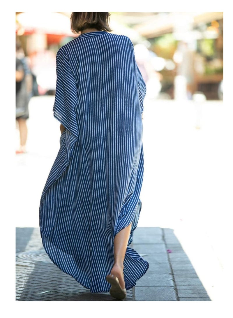 Zikra Maxi Bohemian Dress, Kimono, Beach Coverup, Women's Long Clothes, for Evening Wear, Summer Wear, Lounging at Home or Even as Sleepwear Amazing Gift for Ladies, One Size Fits Most (Blue) - Image 4