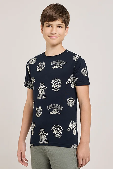 أر أند بي Printed T-Shirt With Crew Neck and Short Sleeves