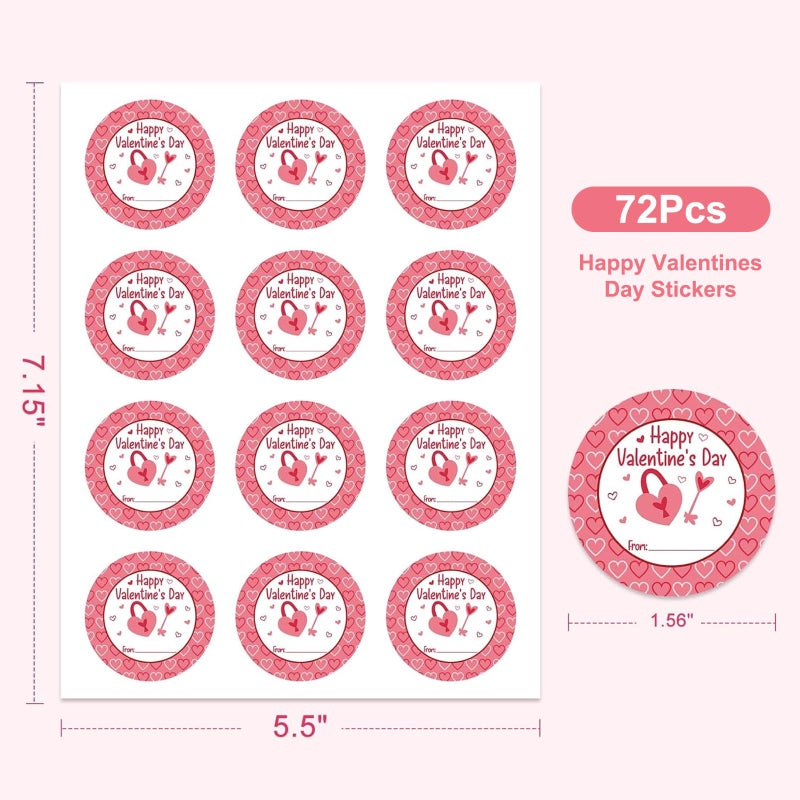 FLYAB 72pcs Happy Valentines Day Stickers - Valentine's Day Stickers Gift Tags 1.5" Valentine Day Labels Present Sticker for Envelope Seals Cards Scrapbooking Valentine Party Favor Decorations - Image 2