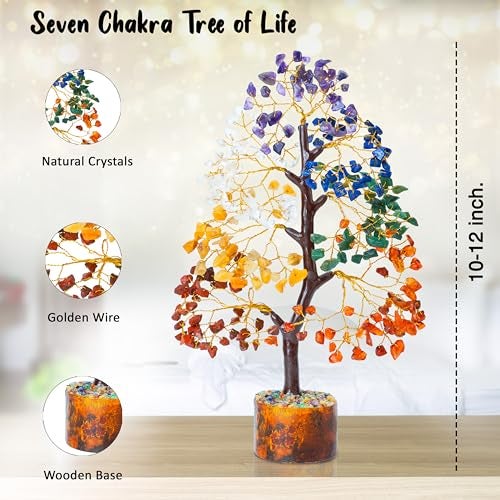Crocon 7 Chakra Tree of Life - Crystal Tree for Positive Energy, Attract Good Luck Mothers Day Feng Shui Money Bonsai - Gemstone Tree, Seven Chakra Healing Stones, Home Decoration Gift - Image 5
