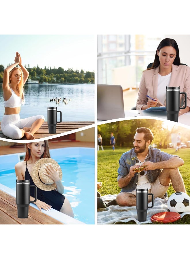 cup Thermal Mug with Straw and Handle, 1200 ml Coffee Mug To Go, Double-Walled Stainless Steel Vacuum Insulated Mug with Lid, Portable Car Mug for Hot and Cold Drinks (Black) - Image 2