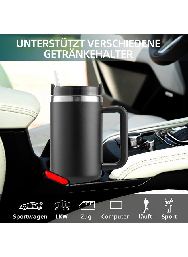 cup Thermal Mug with Straw and Handle, 1200 ml Coffee Mug To Go, Double-Walled Stainless Steel Vacuum Insulated Mug with Lid, Portable Car Mug for Hot and Cold Drinks (Black) - Image 3