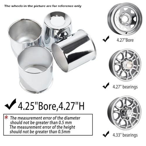 Rheedal 4Pcs 4.25inch Trailer Wheel Center Caps Push Through Center Hub Cap for Truck SUV RV Wheel Rim, Combination of Concave and Open End Chrome Wheel Hub Covers - Image 5