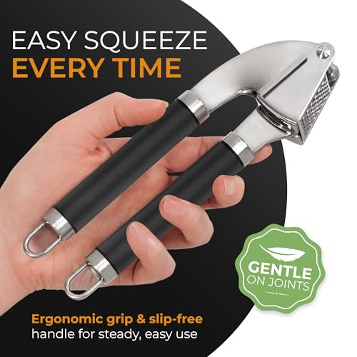 ORBLUE Garlic Press and Peeler Set, Stainless Steel - Professional Grade Mincer, Crusher - Dishwasher Safe & Rust-proof, Black - Image 5