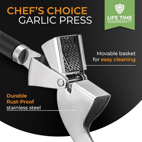 ORBLUE Garlic Press and Peeler Set, Stainless Steel - Professional Grade Mincer, Crusher - Dishwasher Safe & Rust-proof, Black - Image 2