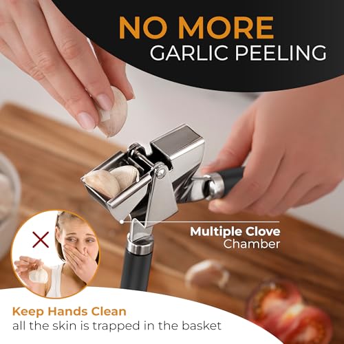 ORBLUE Garlic Press and Peeler Set, Stainless Steel - Professional Grade Mincer, Crusher - Dishwasher Safe & Rust-proof, Black - Image 3
