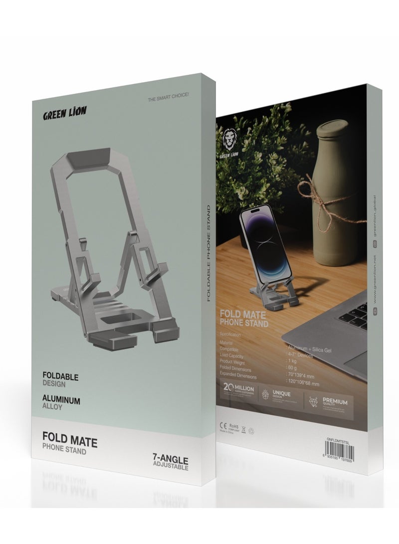 GREEN LION Fold Mate Phone Stand for 4–7" Devices / Dual Height Setting / Universal Compatibility / Compact and Lightweight / Adjustable Angle / Easy Mounting - Grey - Image 3