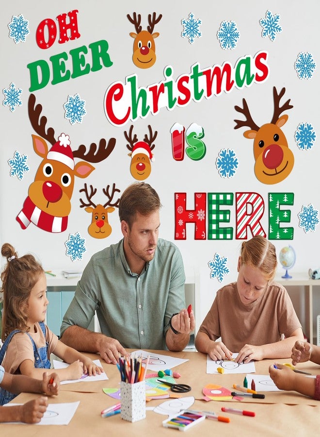 Lonfliness Christmas Bulletin Board Decoration Set Classroom Decoration Oh Deer Bulletin Board Reindeer ELK Snowflake Paper Cutouts for Kids Xmas Winter Holiday School Home Chalkboard Wall Decor - Image 5