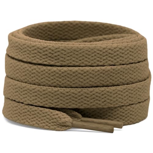 DELELE 2 Pair 47 inch Flat Shoe laces 5/16" Wide Shoelaces for Athletic Running Sneakers Shoes Boot Strings Khaki - Image 1