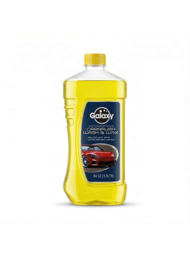 Galaxy Carnauba Wash & Wax Car Shampoo, 64 oz (1.9 L) – High Performance Foaming Cleaner with Brilliant Wax Shine & Water Beading Formula, Safe for Clear Coat - Image 1