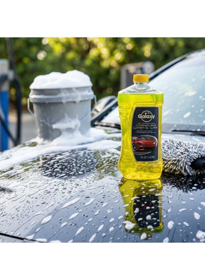 Galaxy Carnauba Wash & Wax Car Shampoo, 64 oz (1.9 L) – High Performance Foaming Cleaner with Brilliant Wax Shine & Water Beading Formula, Safe for Clear Coat - Image 2