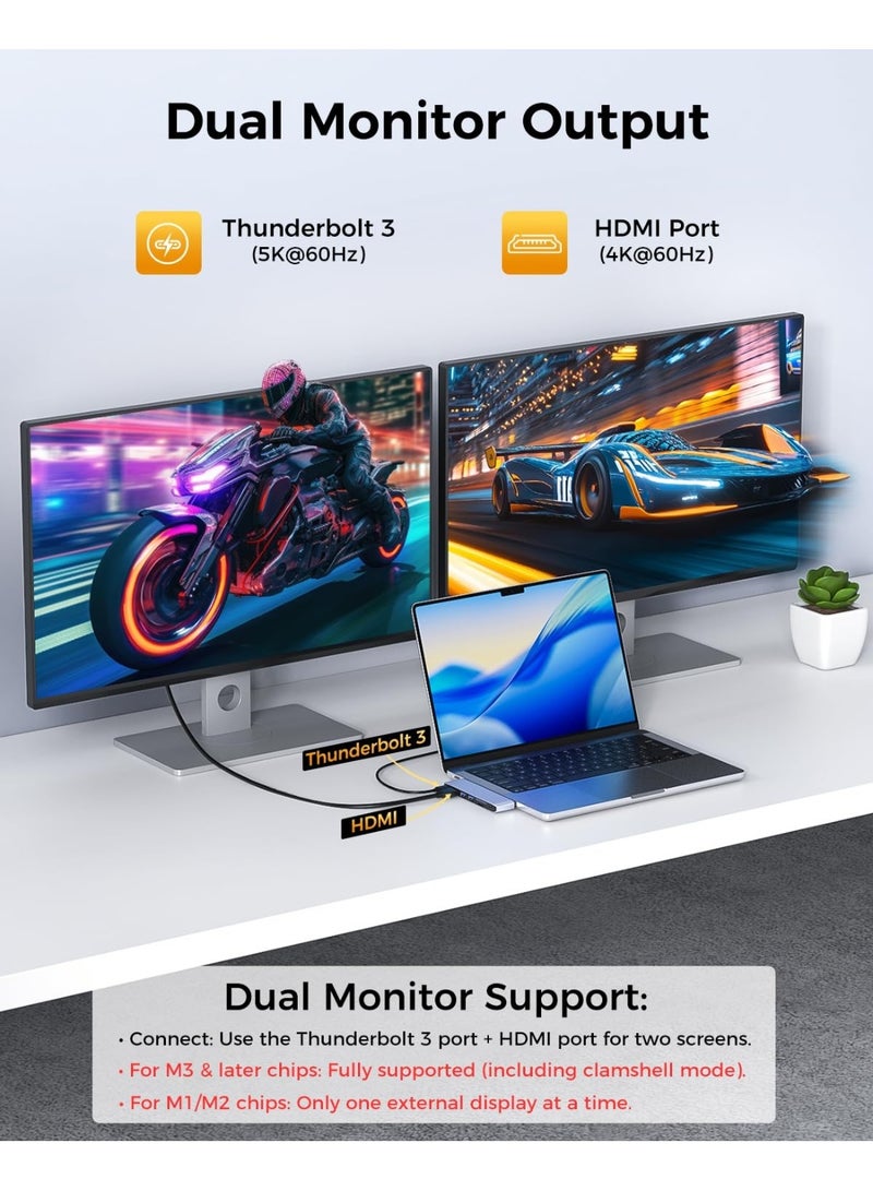 موزع USB-C مزدوج 7 في 1 من Rayo-Series RO702 لأجهزة ماك بوك (ثندربولت 3) - Image 3
