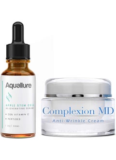 AntiAging Skin Care  Aquallure Apple Stem Cell Rejuvenating Serum  Anti Wrinkle Cream  Reduce Fine Lines  Wrinkles  with Peptides  Hyaluronic Acid Bundle 1 oz Each
