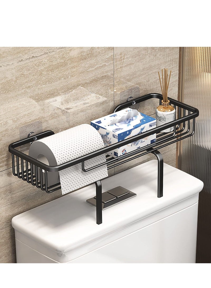 ميكسد حمام تخزين الرف فوق الحمام ، ترقية منشفة ورقية شامبو تخزين الرف ، لا يحفر الفضاء ، تصميم الجدار ، لاصق قاعدة الفضاء الألومنيوم ( أسود ) - Image 1
