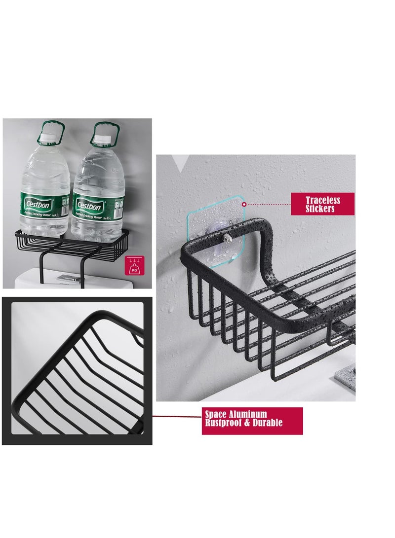 ميكسد حمام تخزين الرف فوق الحمام ، ترقية منشفة ورقية شامبو تخزين الرف ، لا يحفر الفضاء ، تصميم الجدار ، لاصق قاعدة الفضاء الألومنيوم ( أسود ) - Image 3