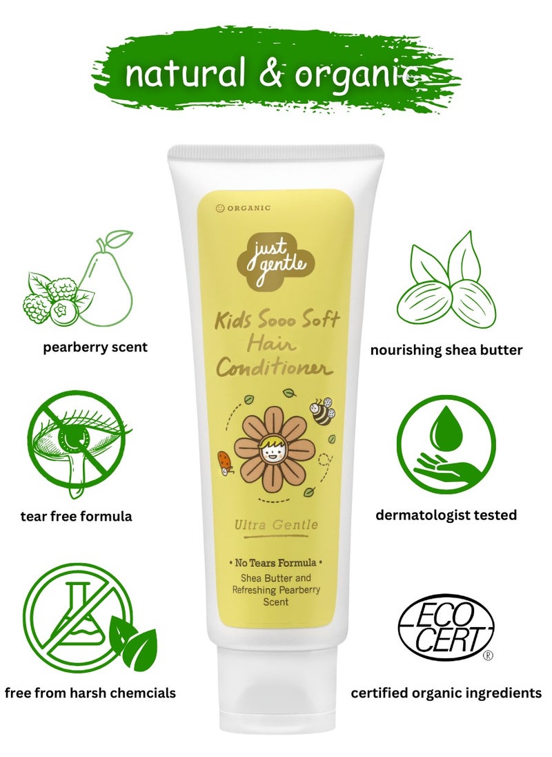 Just Gentle - Kids Organic Conditioner - 90% Natural Ingredients, Hydrating Shea Butter, Frizz-Free, Smooth & Silky Hair, 190ml - Image 1