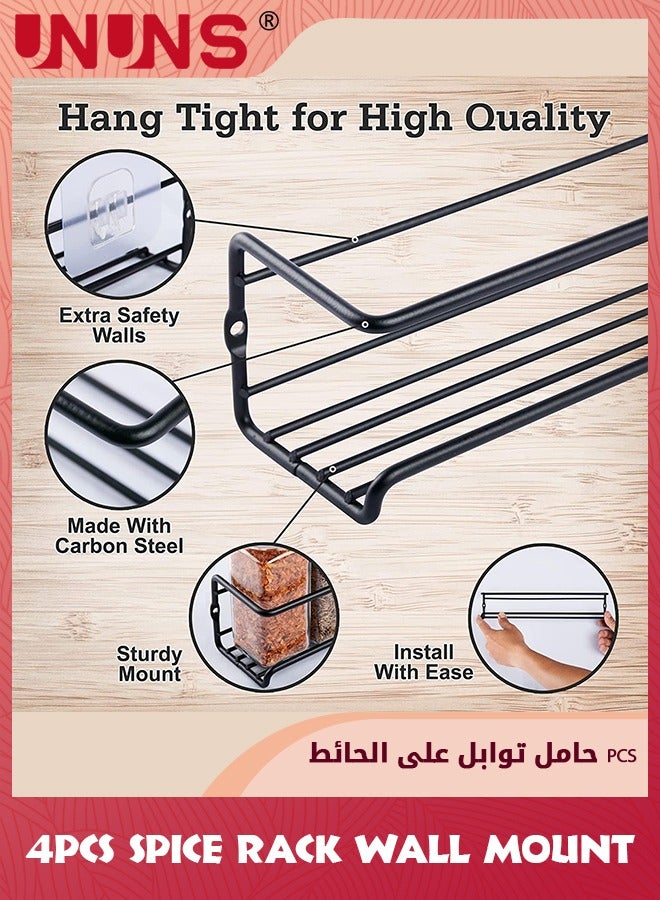 UNUNS Spice Rack Wall Mount,4 Pcs Space Saving Hanging Spice Racks Spice Organizers,Seasoning Organizer Storage Rack Hanging Shelf Set For Kitchen Pantry Door,Black - Image 3