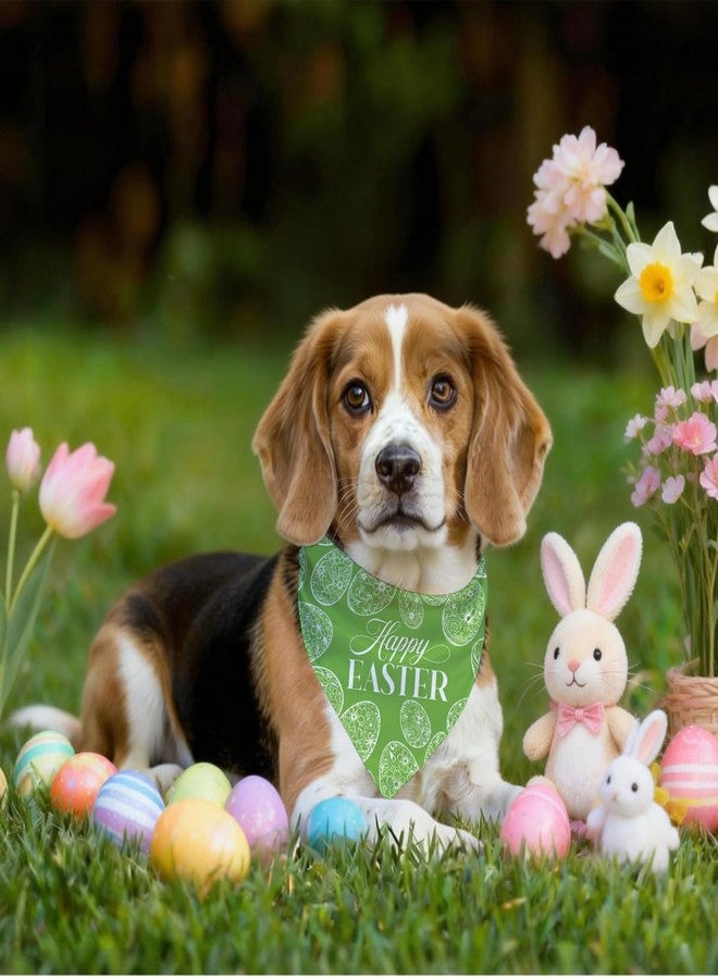 ZPPRJF Happy Easter Dog Bandana, Easter Eggs Print Triangle Green Pet Scarf, Adjustable Comfortable Pet Accessories for Small Medium Dogs, Holiday Puppy Dog Kerchief Gifts - Image 3