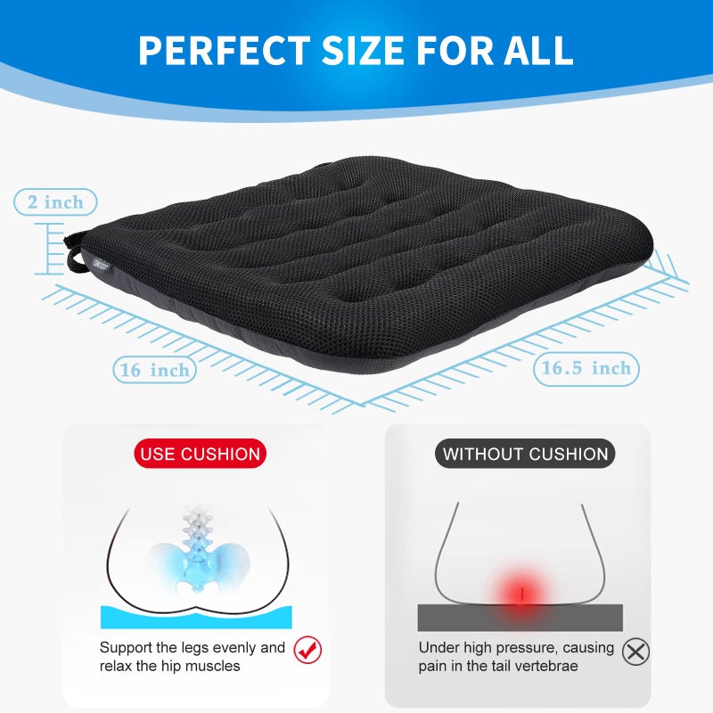 SINOSSO Excellent Support Effect Office Chair Cushion 1 Pack, Luxury Air Mesh Breathable Non-Slip Desk Computer Seat Cushion, Kitchen Dining Room Square Chair Pad (1 Count, Black) - Image 2