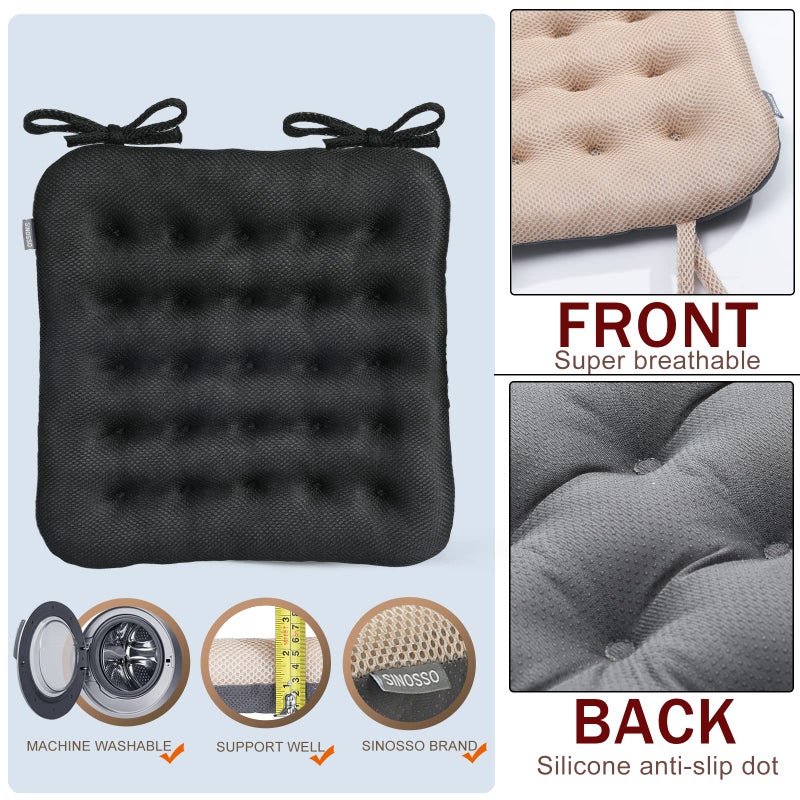 SINOSSO Excellent Support Effect Office Chair Cushion 1 Pack, Luxury Air Mesh Breathable Non-Slip Desk Computer Seat Cushion, Kitchen Dining Room Square Chair Pad (1 Count, Black) - Image 4