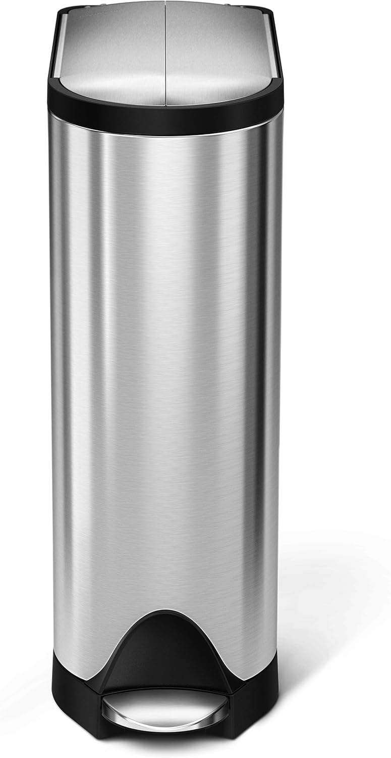 Simple Human 18 Liter / 4.8 Gallon Butterfly Lid Kitchen Step Trash Can, Brushed Stainless Steel - Image 2