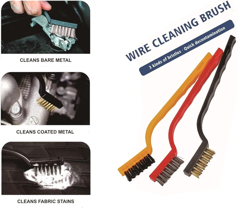 KBZONE Car Auto Detailing Brush Set,Car Interior Cleaning Kit,Including 5pcs Car Detailing Brushes, 3pcs Wire Brush and 2pcs Different Soft Bristle dusting Brush for car Interior(10pcs) - Image 3