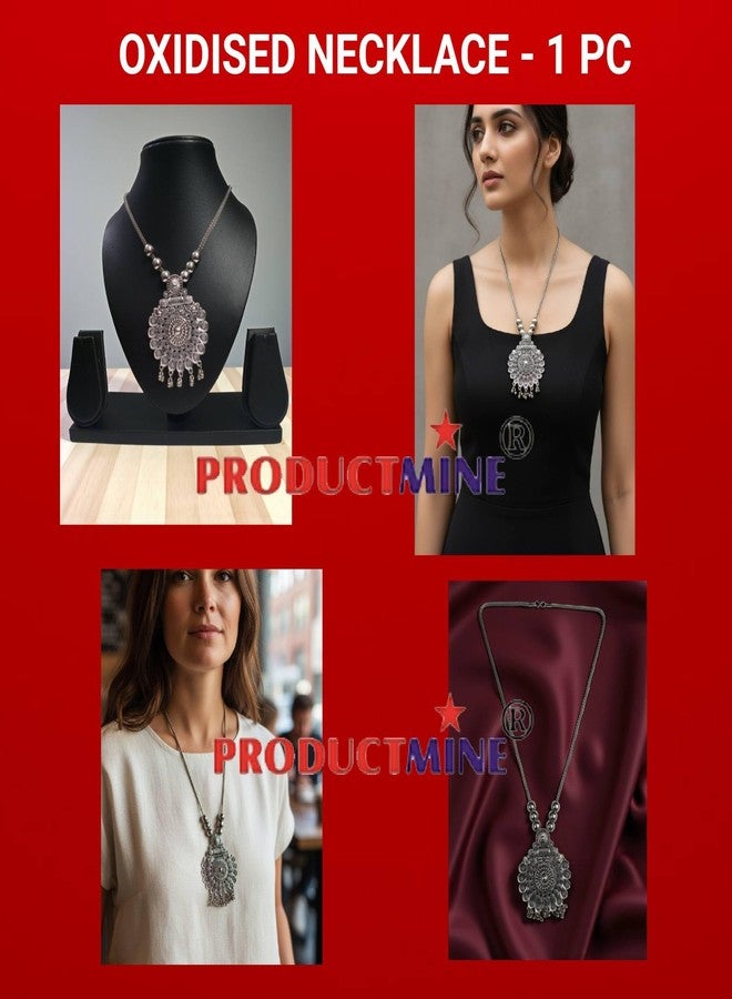 PRODUCTMINE سلسلة قلادة كبيرة من الفضة المؤكسدة الصناعية من PRODUCTMINE® - مجوهرات عتيقة مميزة للفتيات والسيدات - قطعة واحدة - Image 5