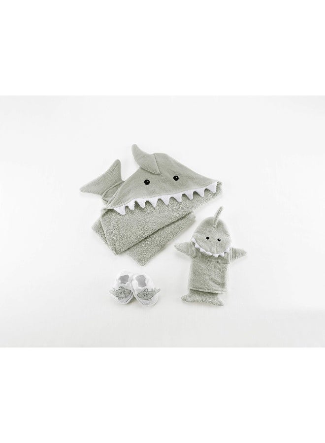 Baby Aspen Baby Girls 4pc Bath Time Gift Set Hooded Towel, Gray, Gray Shark US - Image 5