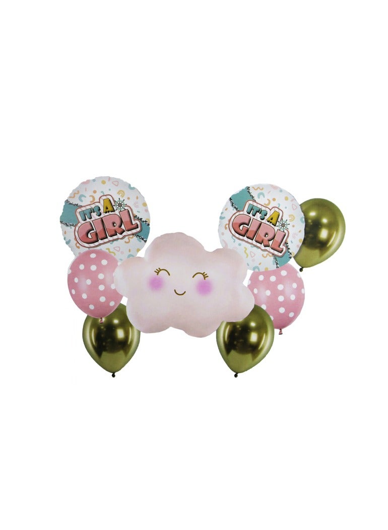 PARTY FUN It's A Girl Balloons Set of 8 Welcome the Little Princess with Adorable Pink Elegance  - Image 1