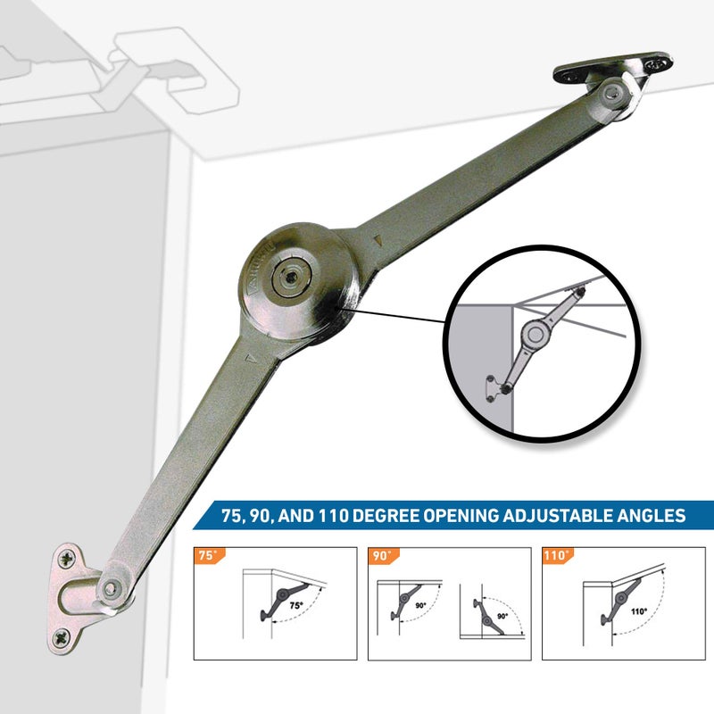 Rok Hardware Duo Flap Lid Support Stay Folding Arm with Adjustable Horizontal Soft Close and Hold Open Cabinet Door Toy Box Hinges - Image 4