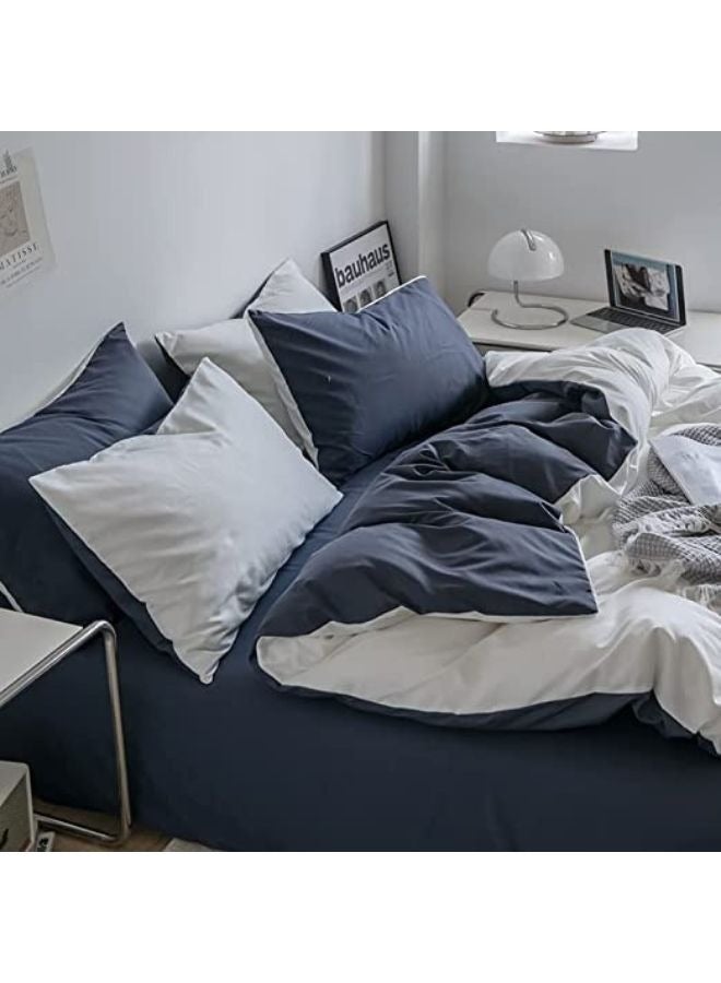 جيجي طقم أغطية سرير مكون من 4 قطع مقاس مفرد ناعم وقابل للتنفس وقابل للعكس، طقم سرير رائع وصديق للبشرة يتضمن غطاء لحاف أبيض نقي خفيف الوزن مع 1 ملاءة جاهزة باللون الرمادي الداكن و2 كيس وسادة - Image 3