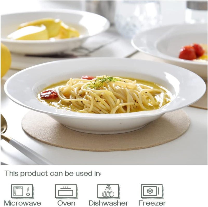 Masroo Soup Bowls, Pasta Bowls Plates, White Salad Bowls Set of 4, Porcelain Wide Rim Bowls, 560ml, Microwave & Dishwasher Safe - Image 2