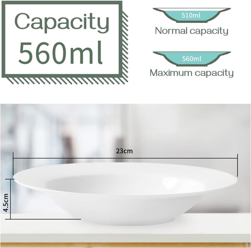 Masroo Soup Bowls, Pasta Bowls Plates, White Salad Bowls Set of 4, Porcelain Wide Rim Bowls, 560ml, Microwave & Dishwasher Safe - Image 3