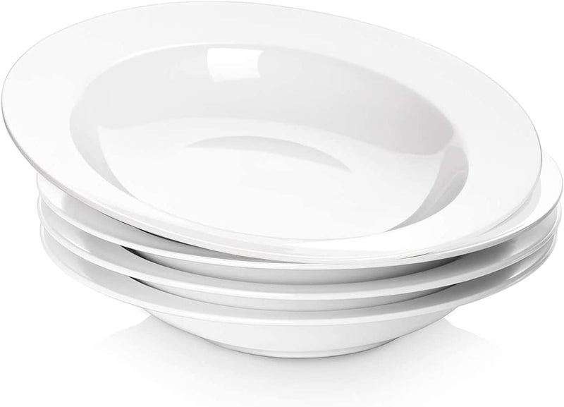Masroo Soup Bowls, Pasta Bowls Plates, White Salad Bowls Set of 4, Porcelain Wide Rim Bowls, 560ml, Microwave & Dishwasher Safe - Image 1