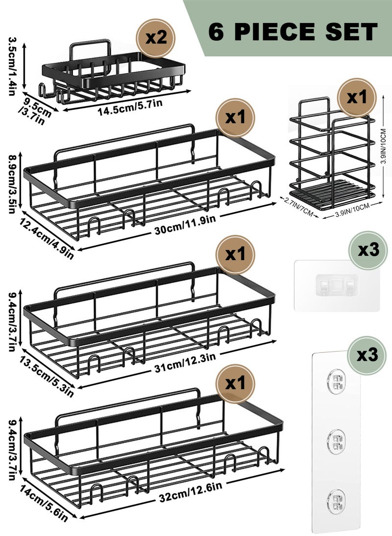 هومار كيت مجموعة من 6 رفوف استحمام، تصميم متطور مقاوم للصدأ، أرفف لاصقة بدون حفر، رف مع حامل صابون، منظمات حمام كبيرة السعة وتخزين، ديكور حائط للمطبخ والمنزل - Image 2
