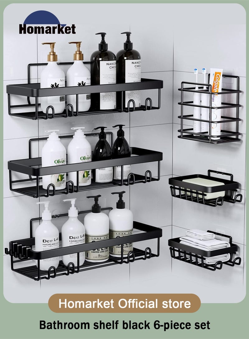 هومار كيت مجموعة من 6 رفوف استحمام، تصميم متطور مقاوم للصدأ، أرفف لاصقة بدون حفر، رف مع حامل صابون، منظمات حمام كبيرة السعة وتخزين، ديكور حائط للمطبخ والمنزل - Image 1