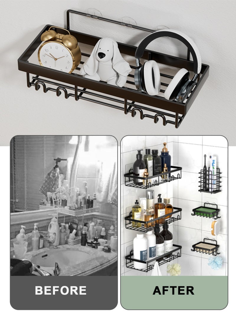 هومار كيت مجموعة من 6 رفوف استحمام، تصميم متطور مقاوم للصدأ، أرفف لاصقة بدون حفر، رف مع حامل صابون، منظمات حمام كبيرة السعة وتخزين، ديكور حائط للمطبخ والمنزل - Image 3
