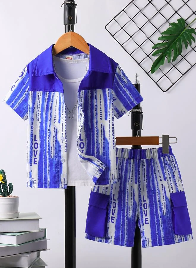 Take Two Boys Blue Printed Shirt And Shorts Set