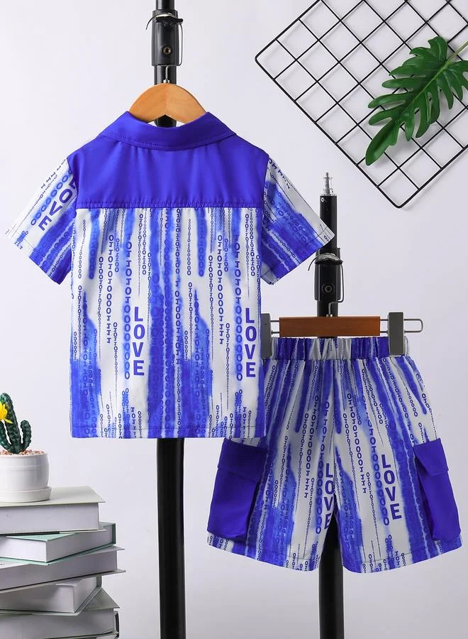 Take Two Boys Blue Printed Shirt And Shorts Set