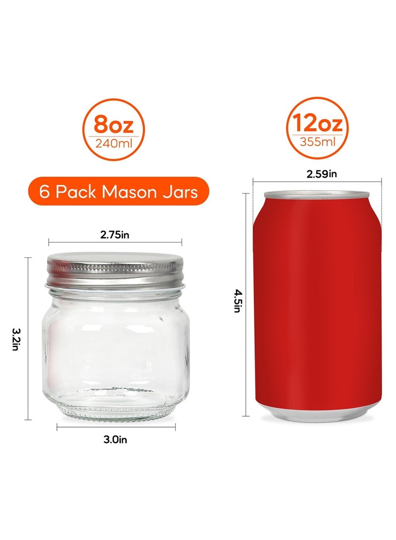6 Pack Small Mason Jars 8 oz, Half Pint Canning Jars, 6 Split-Type Lids Regular Mouth Glass Jars for Canning, DIY  Candle - Image 3