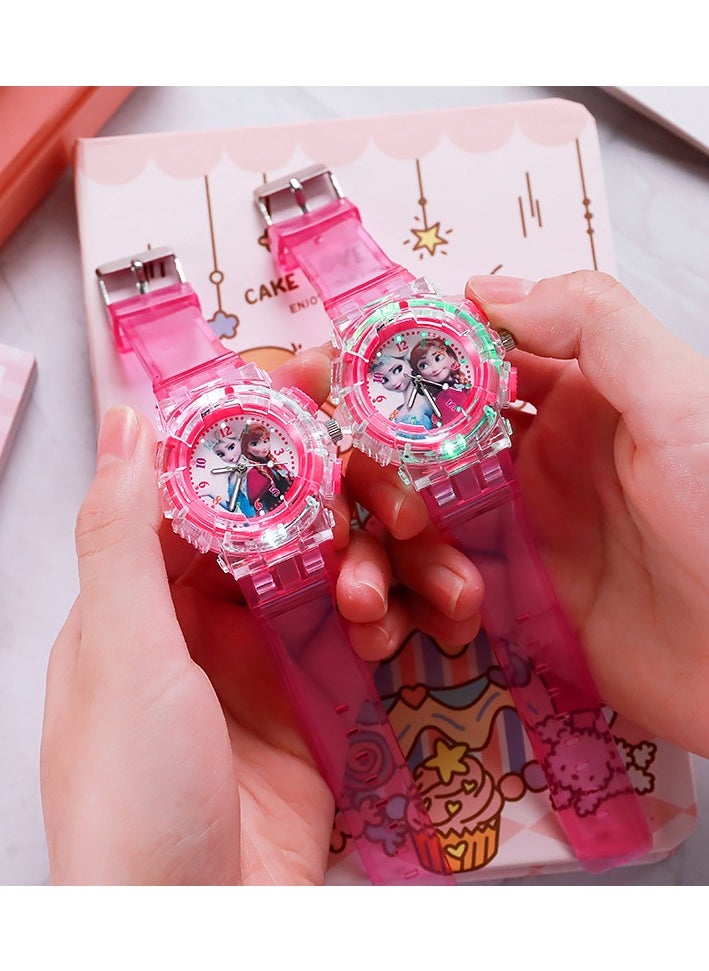 MissTiara - Children's Frozen Elsa Sisters Analog Quartz Watch Girls Colorful Luminous Cartoon Watch Frozen Watch Princess Analog Classic Quartz Watch Pink - Image 1