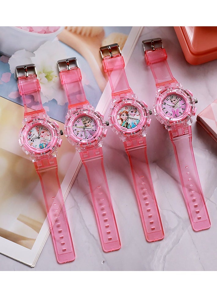 MissTiara - Children's Frozen Elsa Sisters Analog Quartz Watch Girls Colorful Luminous Cartoon Watch Frozen Watch Princess Analog Classic Quartz Watch Pink - Image 1