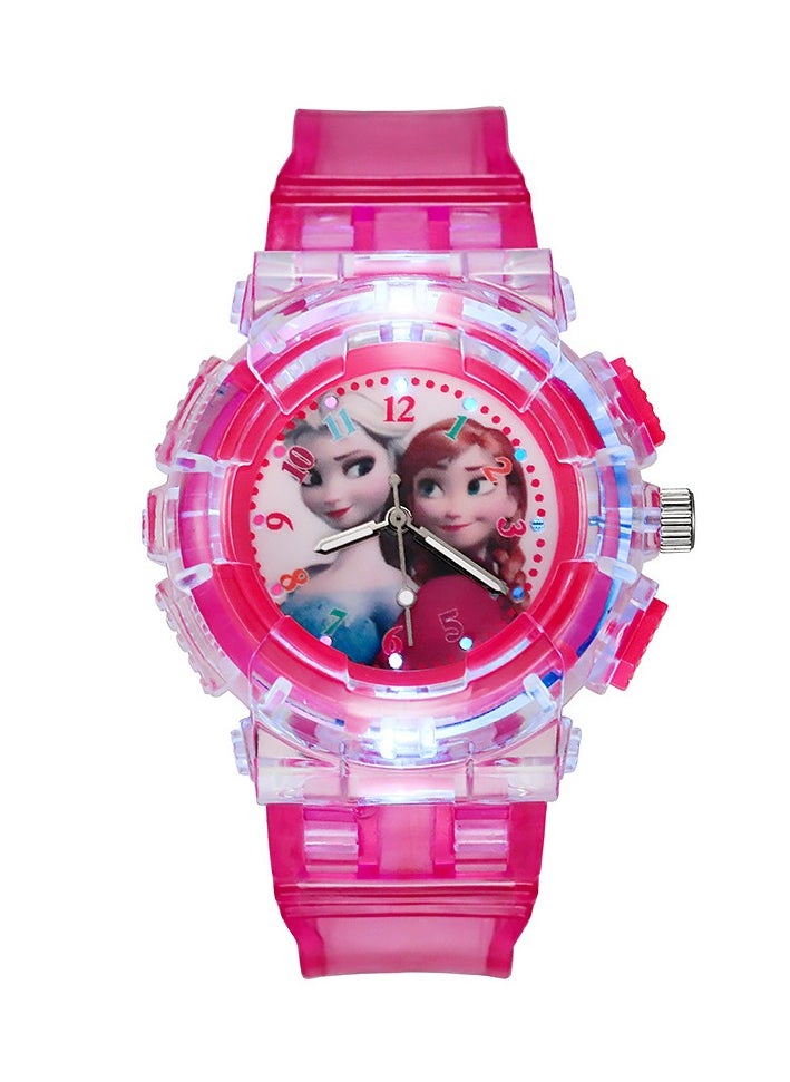 MissTiara - Children's Frozen Elsa Sisters Analog Quartz Watch Girls Colorful Luminous Cartoon Watch Frozen Watch Princess Analog Classic Quartz Watch Pink - Image 1