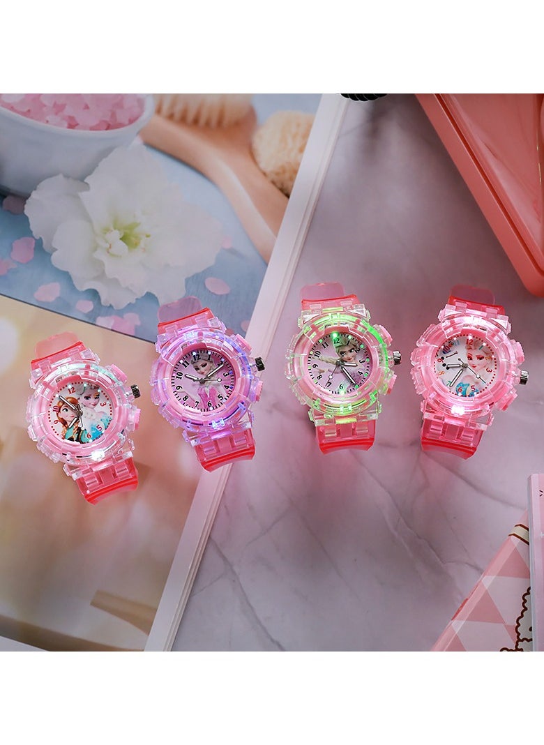 MissTiara - Children's Frozen Elsa Sisters Analog Quartz Watch Girls Colorful Luminous Cartoon Watch Frozen Watch Princess Analog Classic Quartz Watch Pink - Image 1