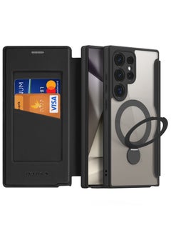 DUX DUCIS DUX DUCIS SKIN X Pro Case Anti-Yellowing Clear [Hard PC Back & Soft TPU Bumper] Magnetic Wireless Charging Flip With Stand Cover Shockproof Protective Phone Case Cover compatible with Samsung Galaxy S24 Ultra (Black)  - Image 1