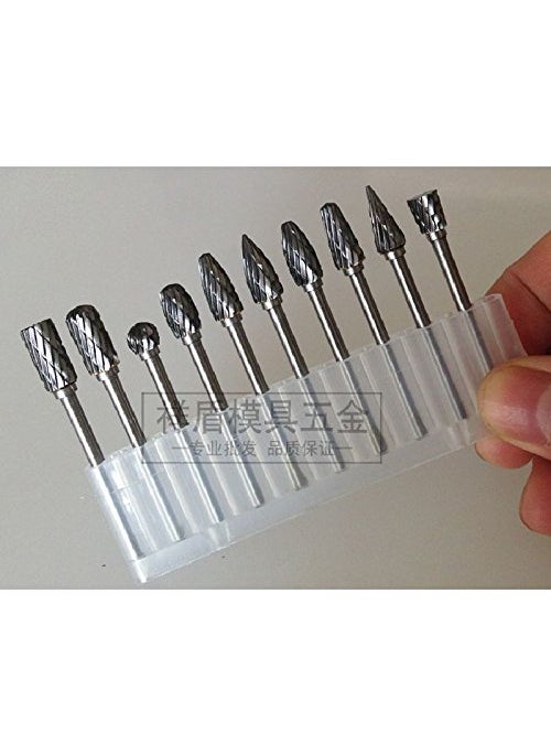 Generic Generic Doublegroove 10pcs Carbide Tungsten Steel Grinding Head Wood Carving Rotating File Drill Engraving Cutter CNC Router Bit  - Image 1