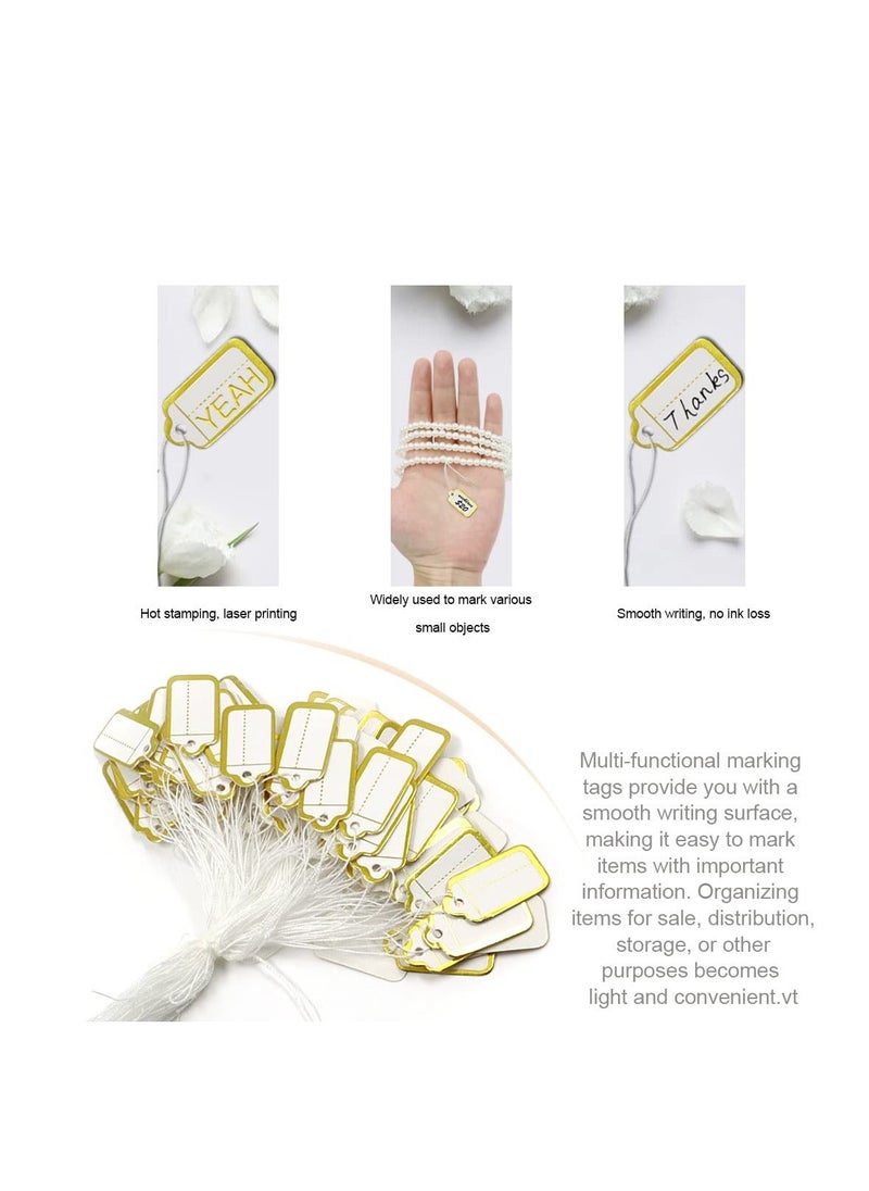 Y&D 500 Pcs Jewelry Price Tags with String Attached, Paper Labels, Display Clothing Label, Writable Price, Marking Strung Elastic and Reinforced Eyelet, Gold  - Image 2